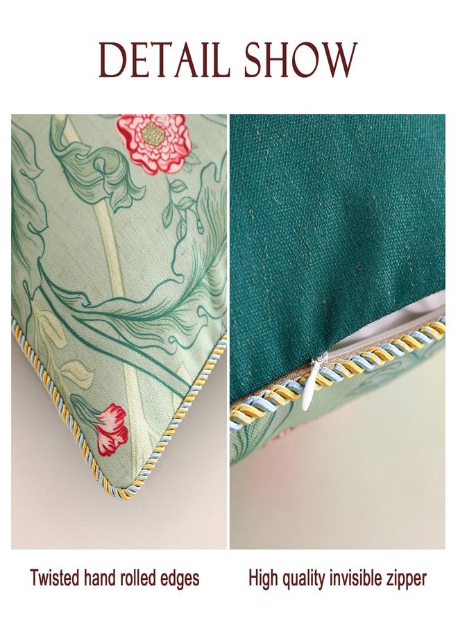 patdrea Designer Square Throw Pillow Covers,Farmhouse Linen with Green Floral Pattern Pillows Cover,Decorative Pillowcases Cushion for Bed Living Room Outdoor Car,18"x18" - Image 5