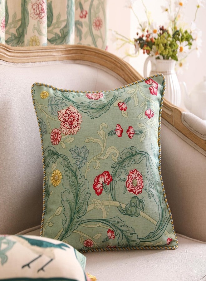 patdrea Designer Square Throw Pillow Covers,Farmhouse Linen with Green Floral Pattern Pillows Cover,Decorative Pillowcases Cushion for Bed Living Room Outdoor Car,18"x18" - Image 2