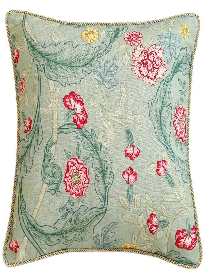 patdrea Designer Square Throw Pillow Covers,Farmhouse Linen with Green Floral Pattern Pillows Cover,Decorative Pillowcases Cushion for Bed Living Room Outdoor Car,18"x18" - Image 1
