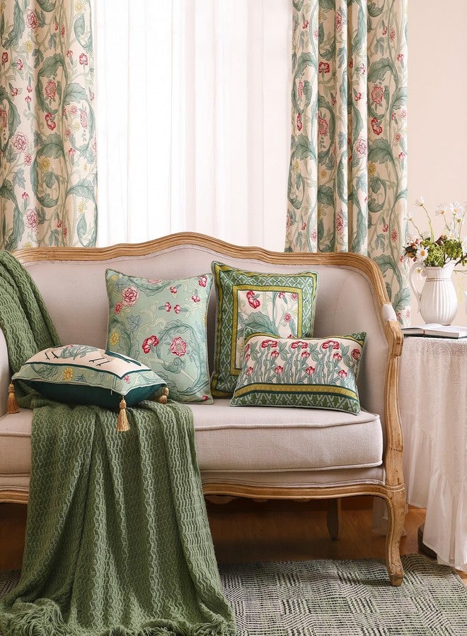 patdrea Designer Square Throw Pillow Covers,Farmhouse Linen with Green Floral Pattern Pillows Cover,Decorative Pillowcases Cushion for Bed Living Room Outdoor Car,18"x18" - Image 3