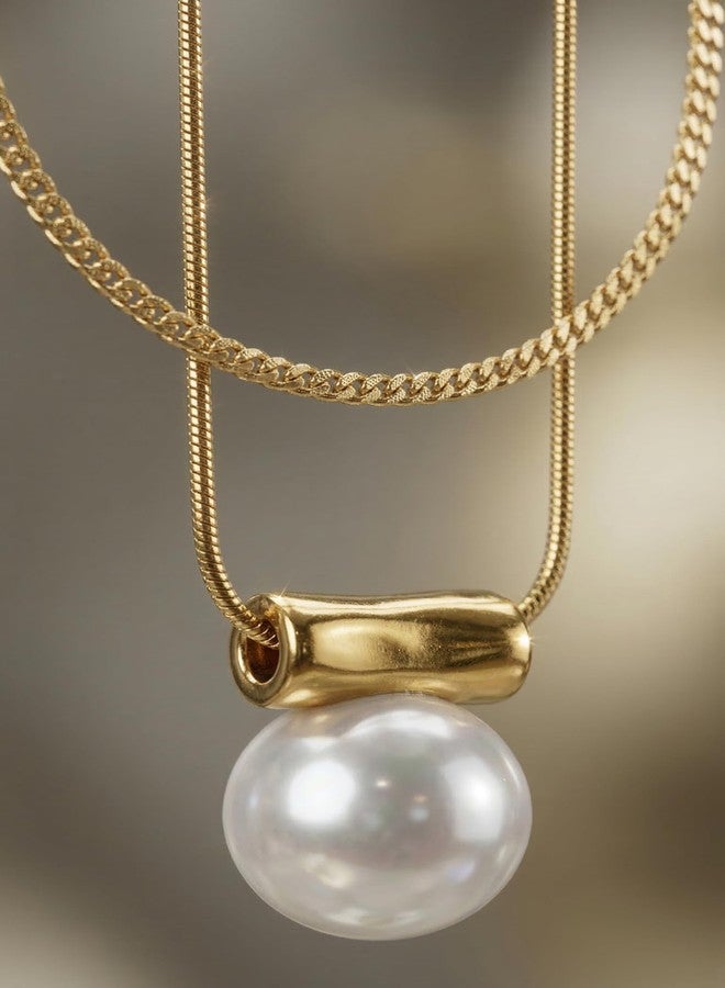 Dbell Anti Tarnish Double Layer Pearl Necklace for Women | Premium Stainless Steel Gold Plated Chain | Waterproof Jewellery | Elegant Pendant Necklace - Image 5