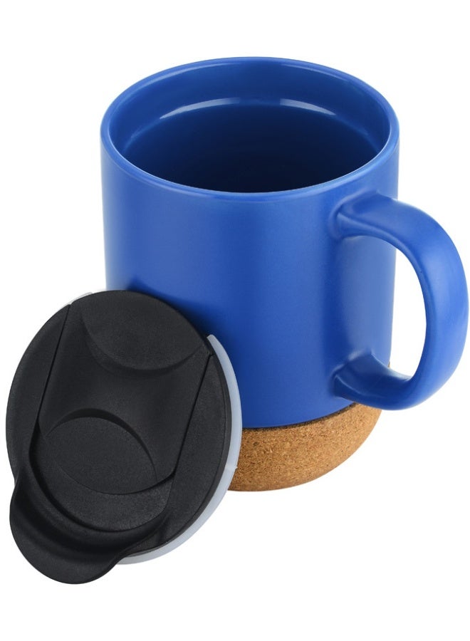 Dark Blue Ceramic Coffee Mug with Cork Bottom and Splash-Proof Black Lid - Image 5