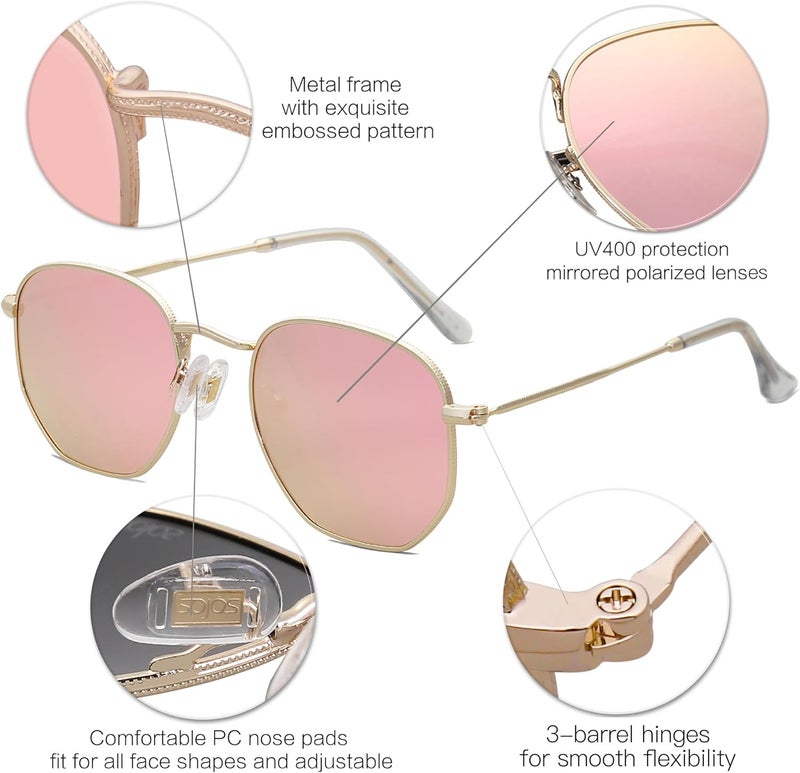 Sojos Square Polarized Sunglasses for Women Men Small Hexagonal Polygon Mirrored Lens SJ1072 - Image 4