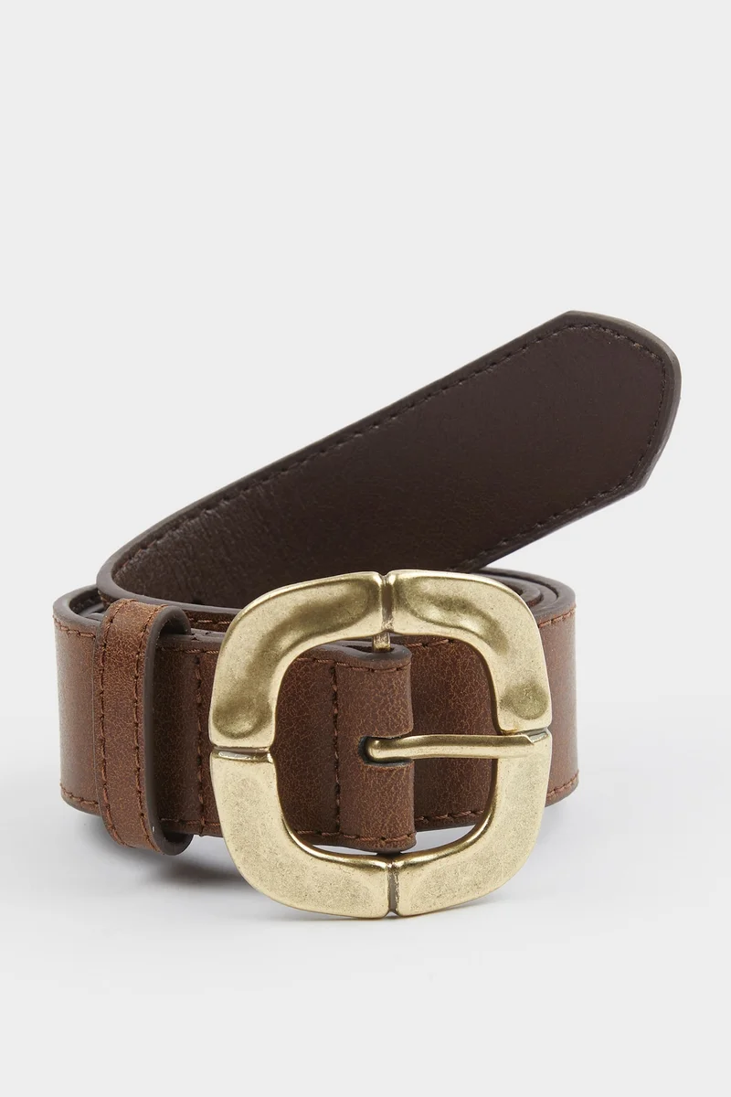 Woman Big Clasp Faux Leather Belt