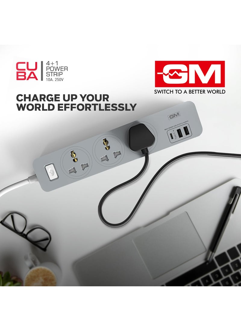 GM GM Cuba 3341 Power Strip with USB TypeC I Extension Cord with Surge Protection I Spike Guard I Fireproof Body Upto 750 Degree I 18M Cord I 34A Max Power Output I 3 International Sockets  - Image 5