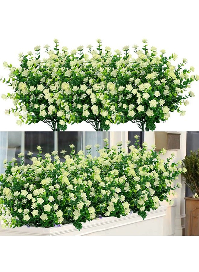 ArtBloom 6 Bundles Outdoor Artificial Flowers UV Resistant Fake Boxwood Plants, Faux Plastic Greenery for Indoor Outside Hanging Plants Garden Porch Window Box Home Wedding Farmhouse Decor (Off White) - Image 1