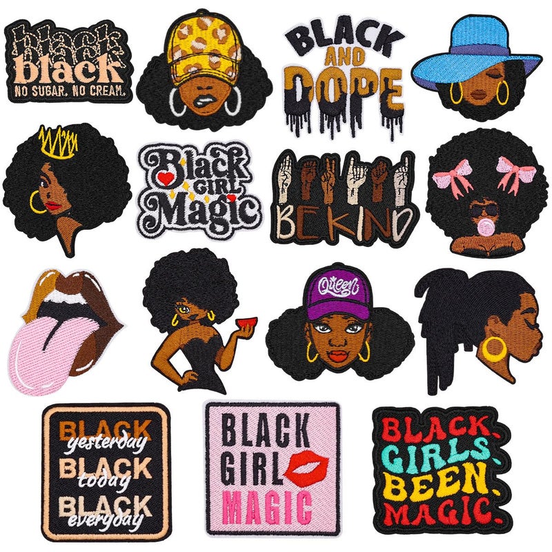 Kleeblatt 15pcs Black Girl Magic Embroidered Iron on Patches - Trendy Cultural Pride DIY Applique for Clothing Jackets Bags Hats, Iron on/Sew on Decor for Adults & Teens - Image 1