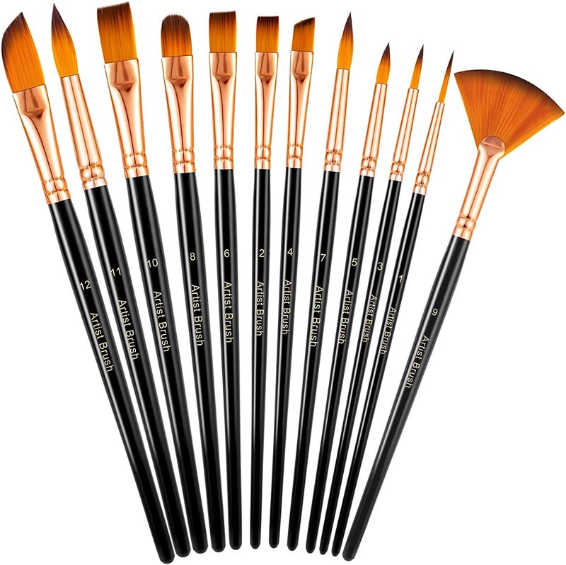 VERAT مجموعة فرش الرسم 12 قطعة من فيرات فرشاة الرسم الأكريليكية فرشاة الرسم على القماش مجموعة فرشاة فرشاة مائية مجموعة فرش للرسم مجموعة زيتية للأطفال والبالغين فنون الحرف - Image 1