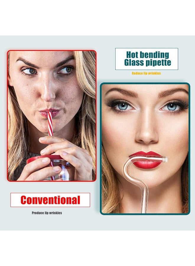 مجموعة القش الزجاجية الإبداعية المضادة لتجاعيد الشفاه على شكل قش أفقي خالي من التجاعيد. صديقة للبيئة قابلة لإعادة الاستخدام. ملحقات مشروبات أنيقة. تتضمن فرشات تنظيف مخصصة - Image 1