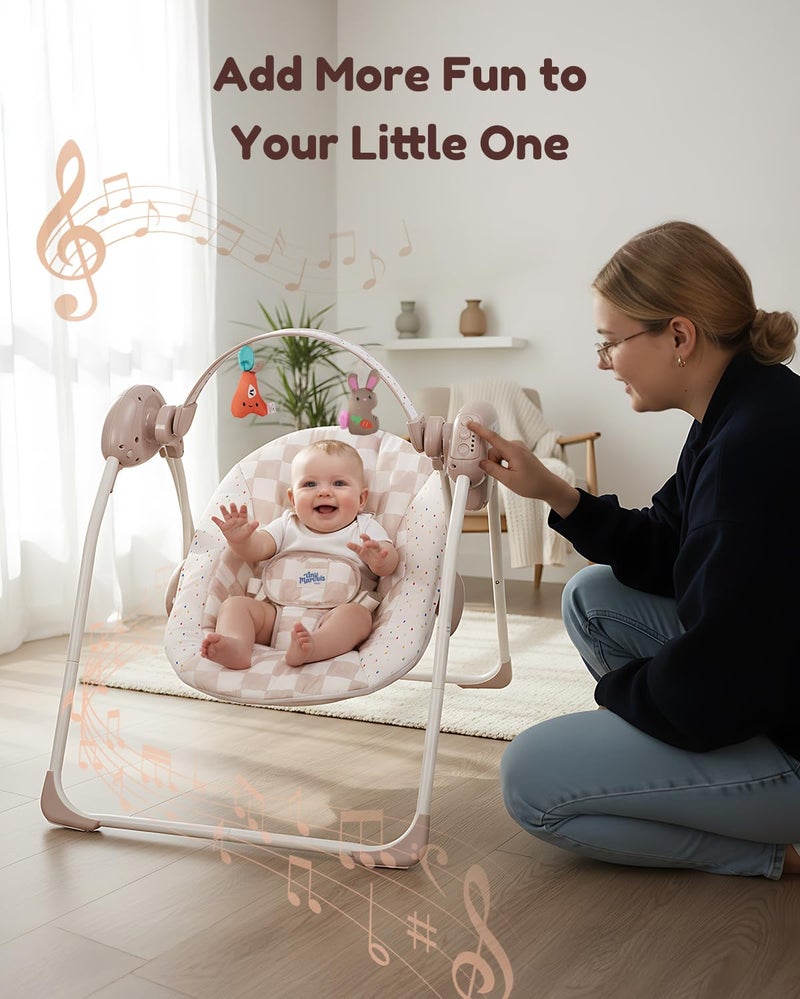 Tiny Marvels Baby Swings for Infants, Tiny Marvels Portable Swing with Adaptable Speed, Music, Removable-Toy-Bar, Foldable Infant Swing for Indoor and Outdoor Use, 0-9 Months 6-20 lbs(Sander Checker) - Image 4