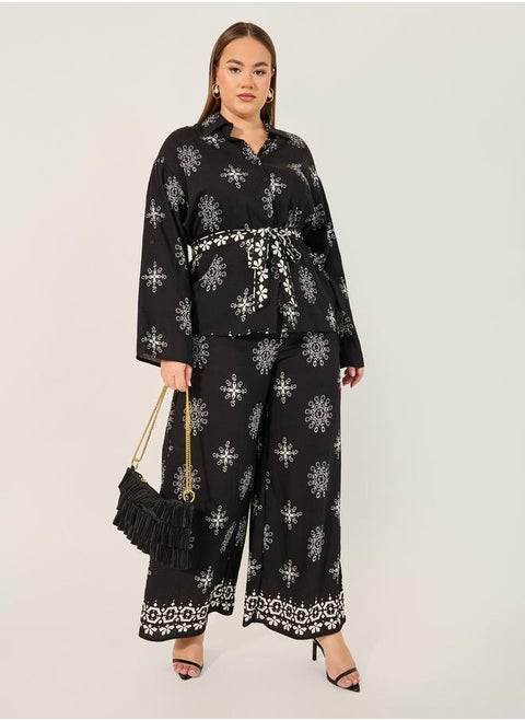 Printed oversized Shirt & Wide Leg Trousers Set