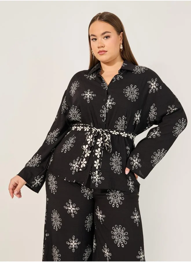 Styli Printed oversized Shirt & Wide Leg Trousers Set