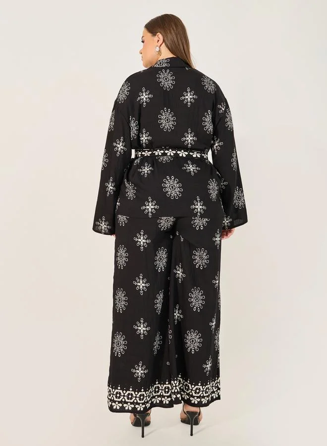 Styli Printed oversized Shirt & Wide Leg Trousers Set