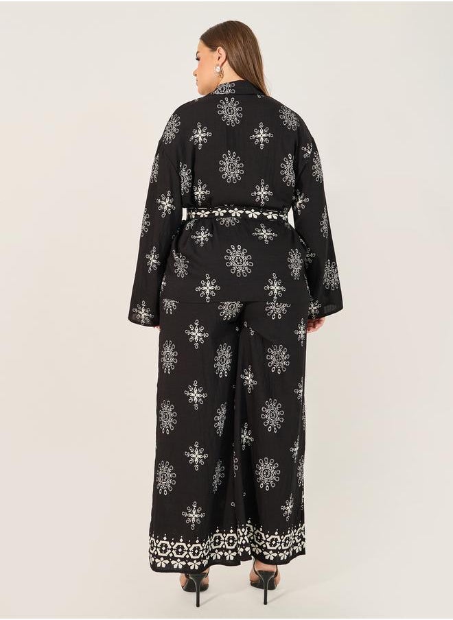 Styli - Printed oversized Shirt & Wide Leg Trousers Set - Image 1