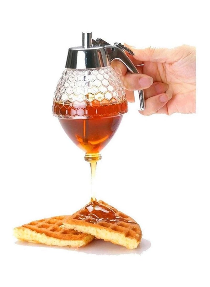 موزع عسل زجاجي بدون تسرب على شكل مشط مع حامل - Image 3