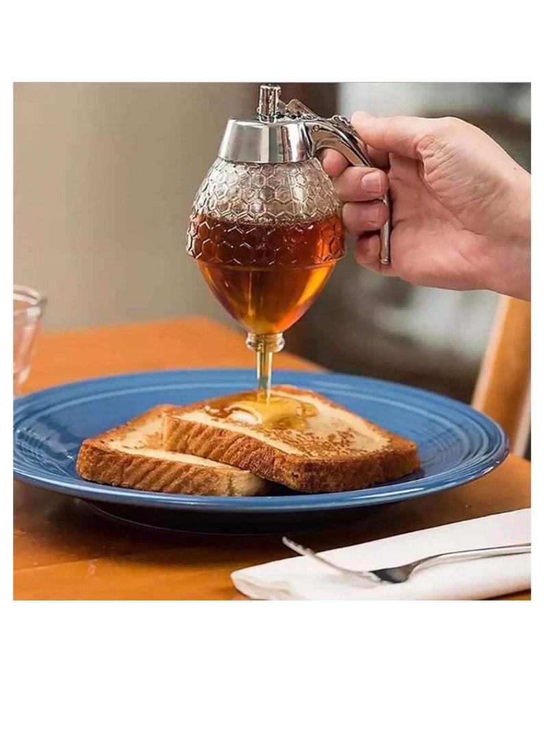 موزع عسل زجاجي بدون تسرب على شكل مشط مع حامل - Image 4