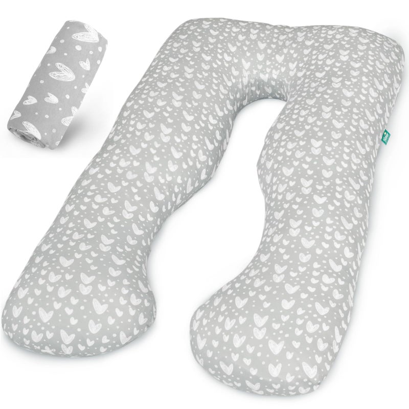 Biloban Pregnancy Full Body Pillow Cover U-Shaped (Cover Only), Super Soft Pillowcase Replacement Cover for Maternity Pillow, Universal Fit, Grey Hearts Print  - Image 1