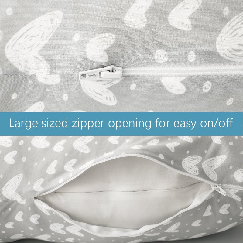 Biloban Pregnancy Full Body Pillow Cover U-Shaped (Cover Only), Super Soft Pillowcase Replacement Cover for Maternity Pillow, Universal Fit, Grey Hearts Print  - Image 2