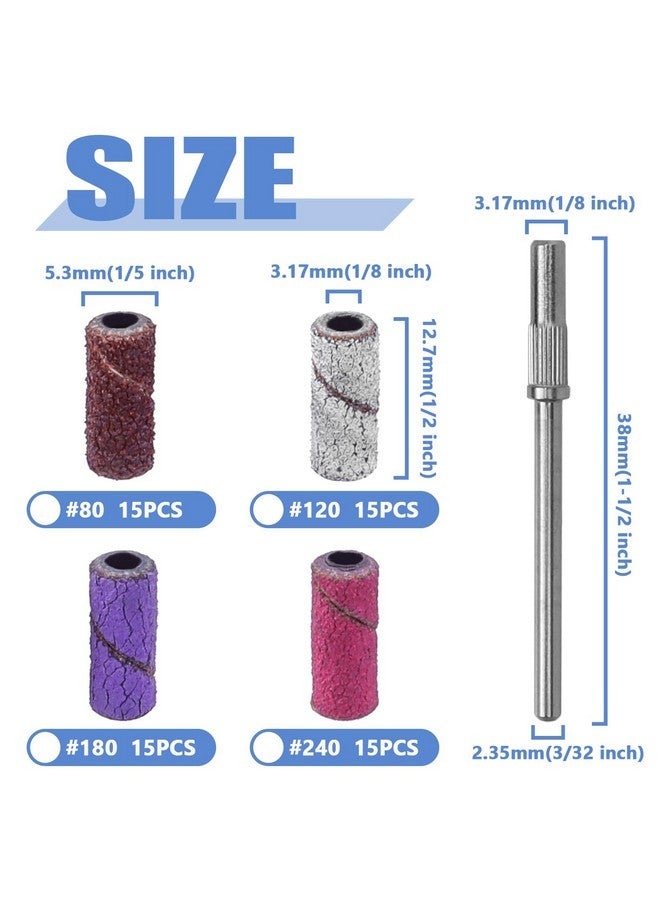 Mesee 60 Pieces Sanding Bands For Nail Drill, 4 Colors Small Sanding Band Nail Drill Bits 80# 120# 180# 240# Coarse Medium Fine Grit Efile Sand Set With Mandrel For Acrylic Nails Manicures Pedicures - Image 2