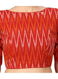 Studio Shringaar Studio Shringaar Women's Readymade Red Ikkat Pure Cotton Saree Blouse with Elbow Length Sleeves (Red, 44)  - Image 3
