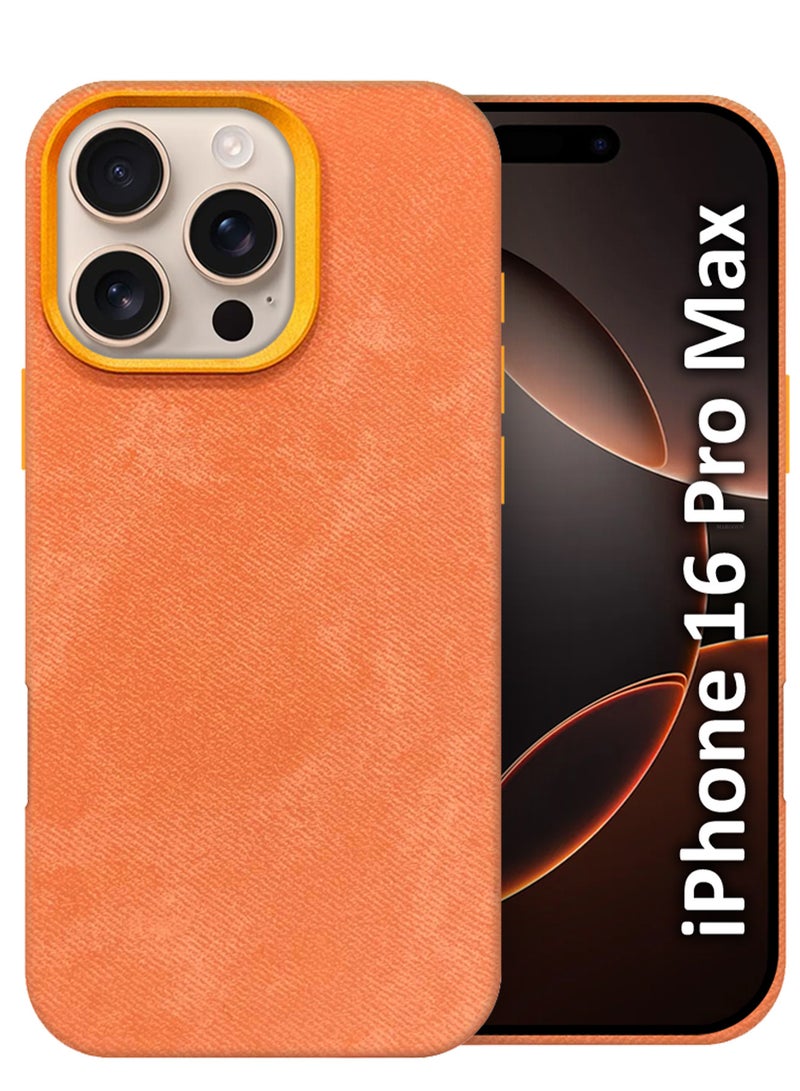 CATANES iPhone 16 Pro Max Alcantara Case Cover Premium Quality Luxurious Soft Touch Protection with Metal Camera Frame - Orange  - Image 1