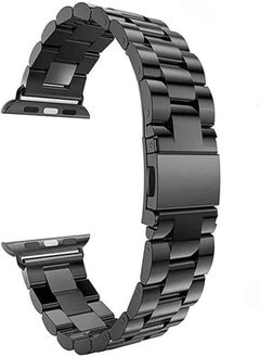 Generic For apple Watch Band Black 42MM/44MM Stainless Steel Strap Wristband for Replacement iWatch Strap with Comfortable Durable Folding Metal Clasp Classic Buckle Wrist Watch Strap