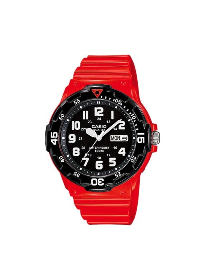 Casio MRW-200HC-4BVDF Men’s Sports Watch – Black Dial | Red Resin Strap & Red Bezel | 100M Water Resistance - Image 1