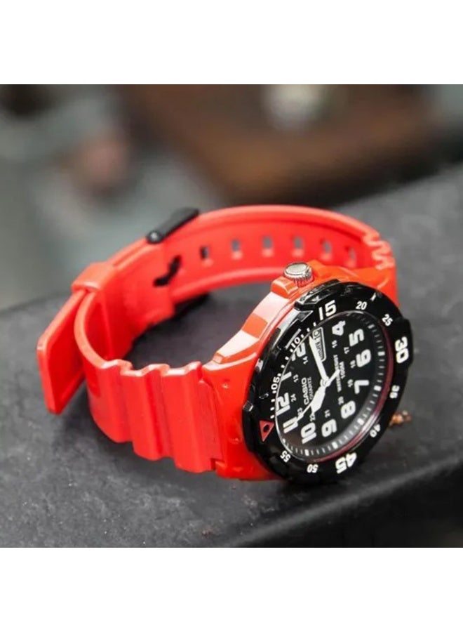 Casio MRW-200HC-4BVDF Men’s Sports Watch – Black Dial | Red Resin Strap & Red Bezel | 100M Water Resistance - Image 2