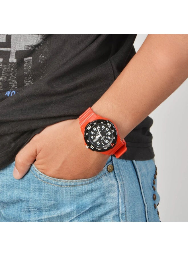 Casio MRW-200HC-4BVDF Men’s Sports Watch – Black Dial | Red Resin Strap & Red Bezel | 100M Water Resistance - Image 4