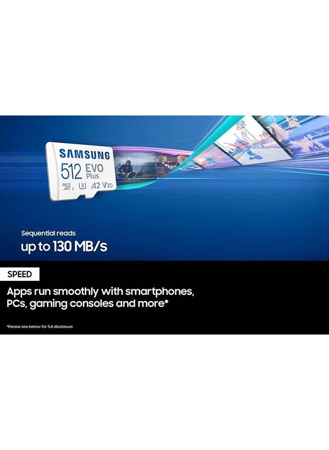 Samsung - Samsung EVO Plus 512GB SD Card with Adaptor Micro Sd Card Memory Card Up to 130MB/s Expanded Storage For PS5 PS4 Switch Gaming Tablets Smart Phones Camera Security Camera GoPro Done Dash Cam 512 GB - Image 1