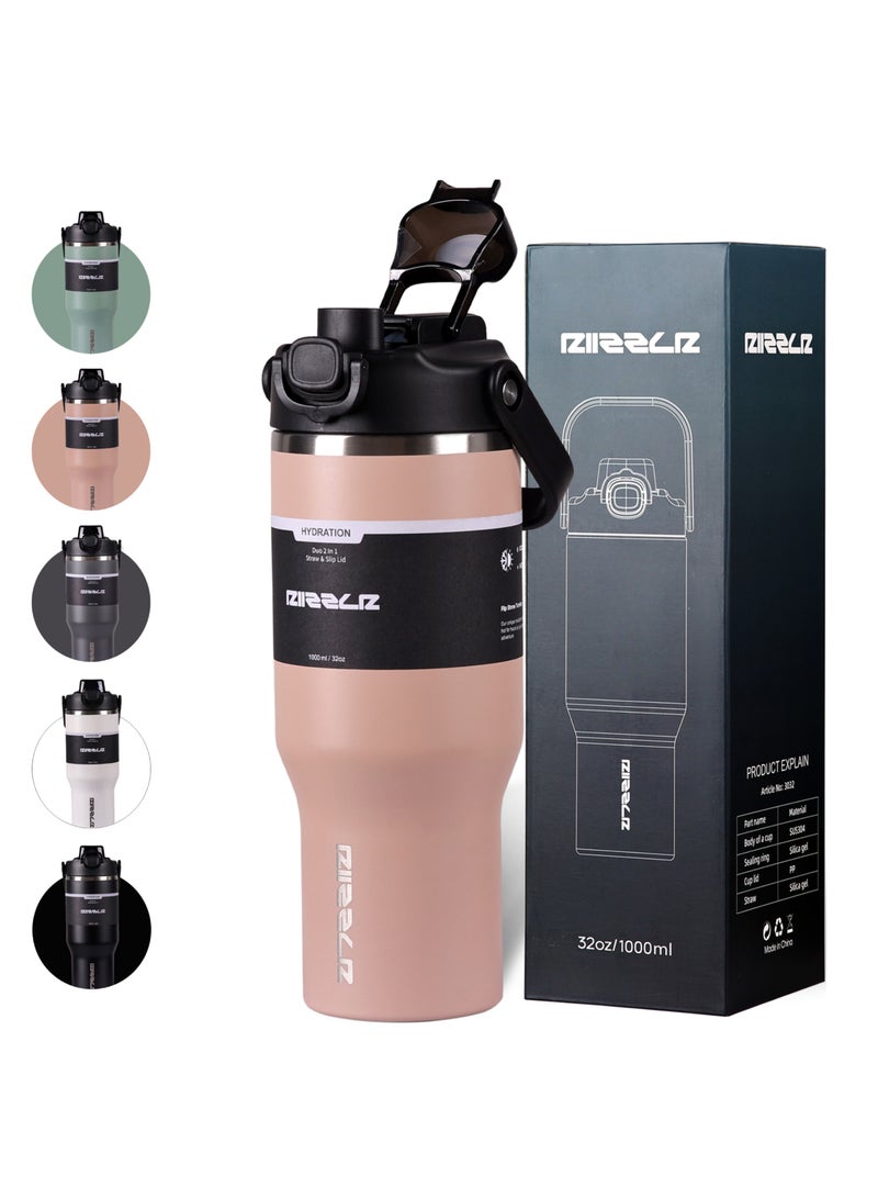 RIIZZLR® 1000ml Insulated Water Bottle Tumbler with 2-in-1 Straw & Sip Lid – Stainless Steel Vacuum Flask, Double Wall, BPA-Free, Leakproof, Wide Mouth, Keeps Drinks Hot 12H / Cold 24H - Image 1