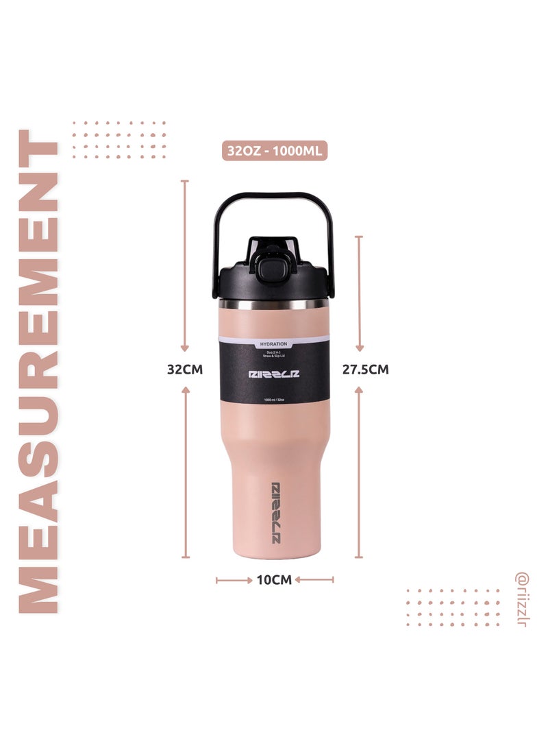 RIIZZLR® 1000ml Insulated Water Bottle Tumbler with 2-in-1 Straw & Sip Lid – Stainless Steel Vacuum Flask, Double Wall, BPA-Free, Leakproof, Wide Mouth, Keeps Drinks Hot 12H / Cold 24H - Image 5