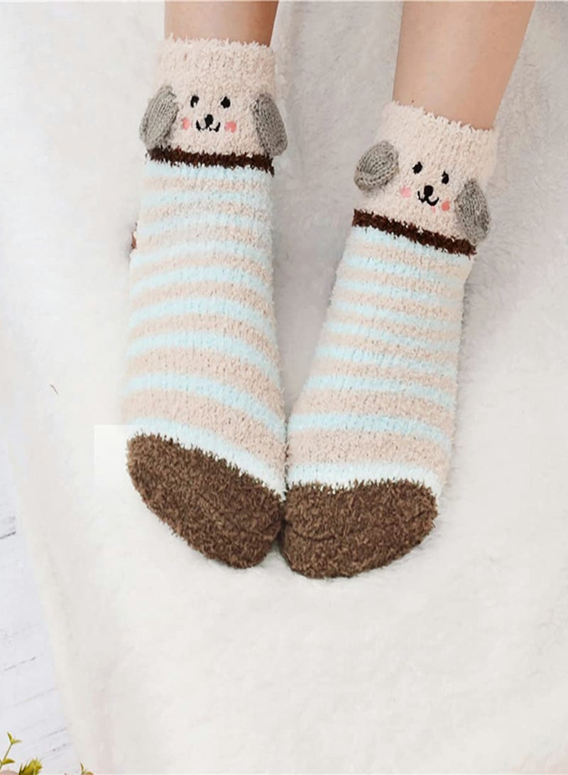 سيوسي 3 أزواج من الجوارب النسائية الغامضة، شبشب شتوي دافئ منفوش ناعم، نوم منزلي لطيف على شكل حيوان، جوارب نسائية مريحة منفوش، قطيفة مريحة، رياضية - Image 4
