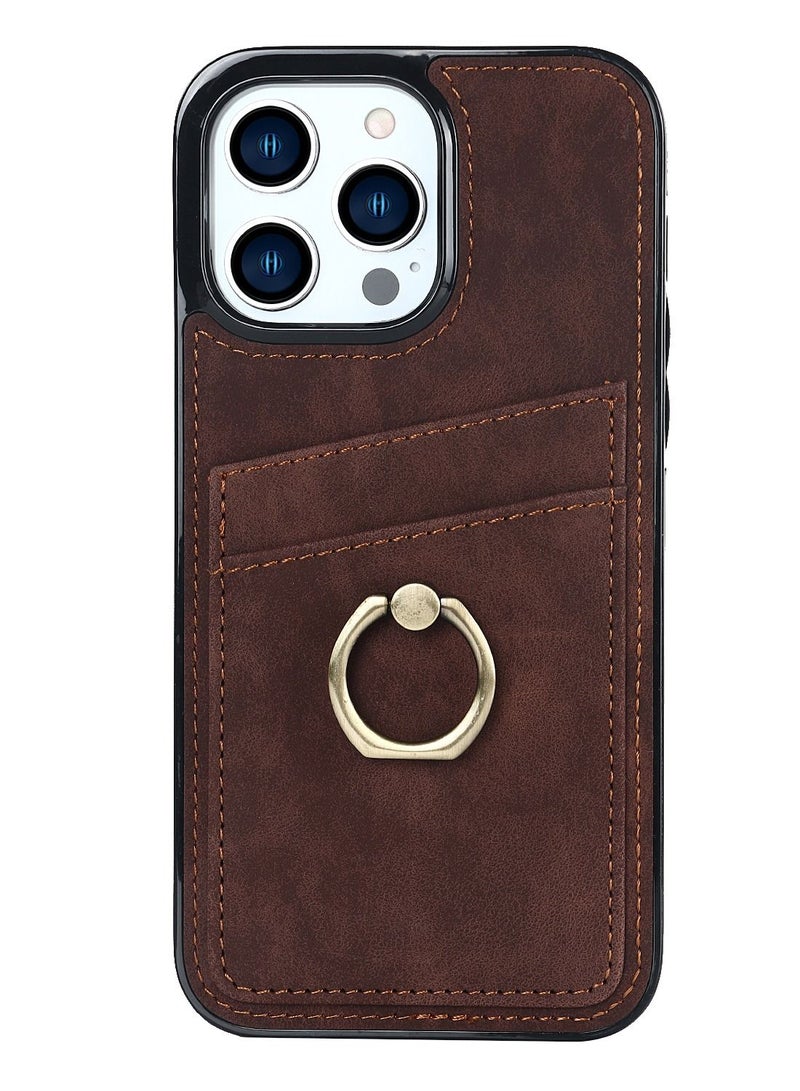Suteni Ring Buckle Back Cover Leather Card Slots Phone Case for iPhone  - Image 1