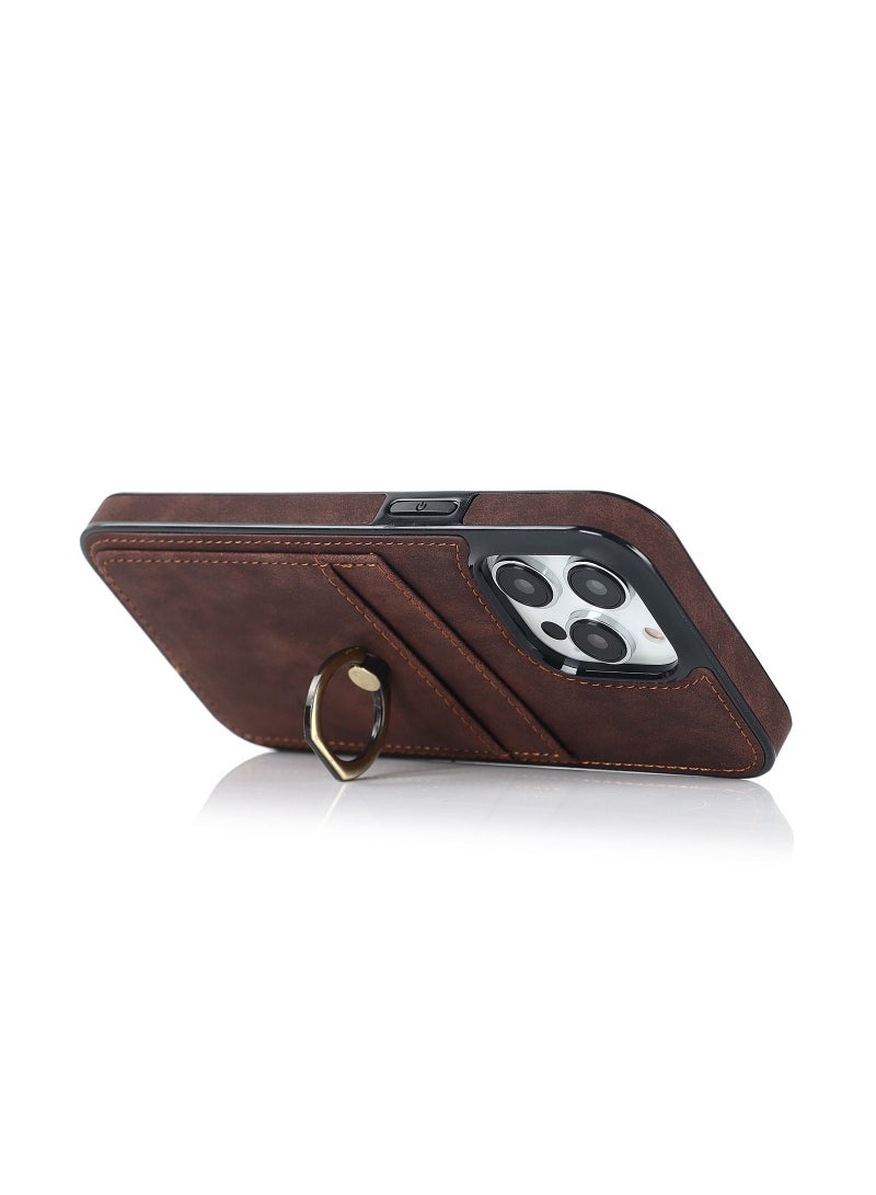 Suteni Ring Buckle Back Cover Leather Card Slots Phone Case for iPhone  - Image 3
