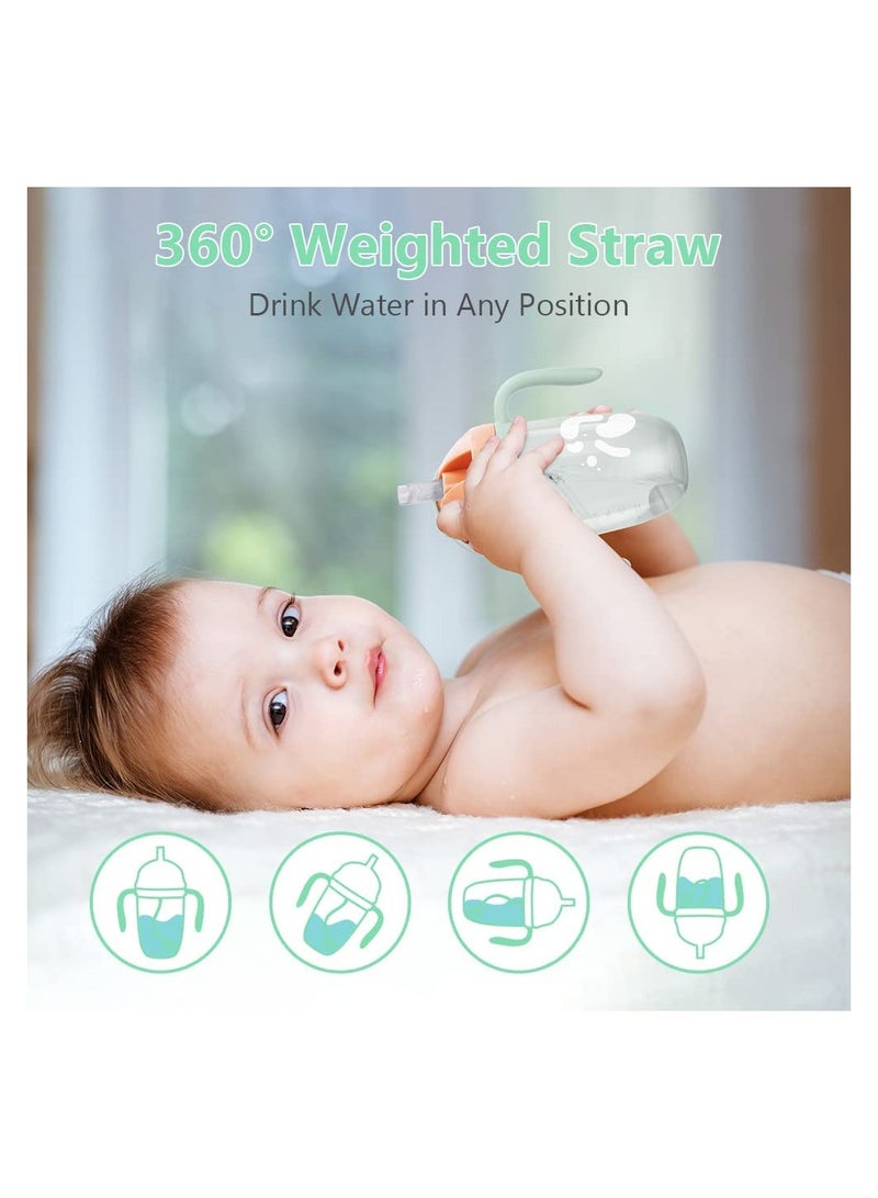 Baby Sippy Cup for 6+ Months, 300ml Weighted Straw with Easy-Grip Handles, Flip-Top Lid Water Bottle, Trainer Cup for Independent Drinking, 360° Spill-Proof Toddler Cup (Green) - Image 2