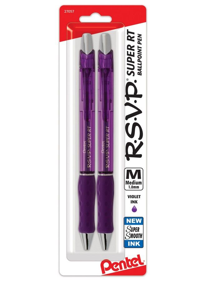 Pentel Rsvp Super Rt Ballpoint Pen (1.0Mm) Medium Line Violet Ink 2Pk Bx480Bp2V - Image 2