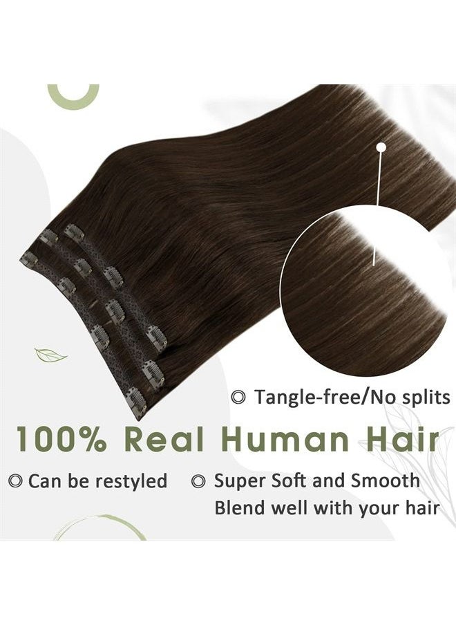 RUNATURE - Human Hair Clip in Extensions Dark Brown Clip in Hair Extensions Real Human Hair Straight Clip ins Hair Extenisons Brown 16 Inch 50g 3 Pieces - Image 1