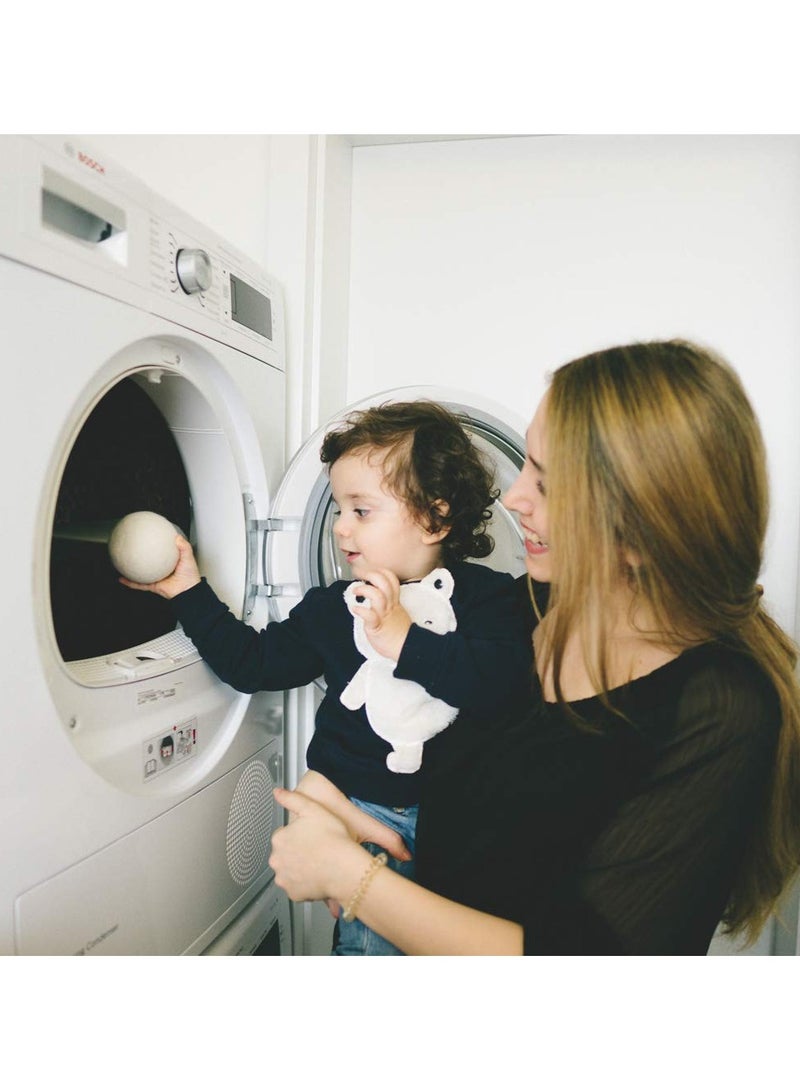 مجفف الصوف الكرات XL 6 حزمة 2.36"، 100 ٪ منعم الأنسجة العضوية للصوف النيوزيلندي، نقص حساسية الطفل آمنة وغير معطر، خالية من المواد الكيميائية لتقليل التجاعيد والتغليف الثابت، تقصير وقت التجفيف - Image 3