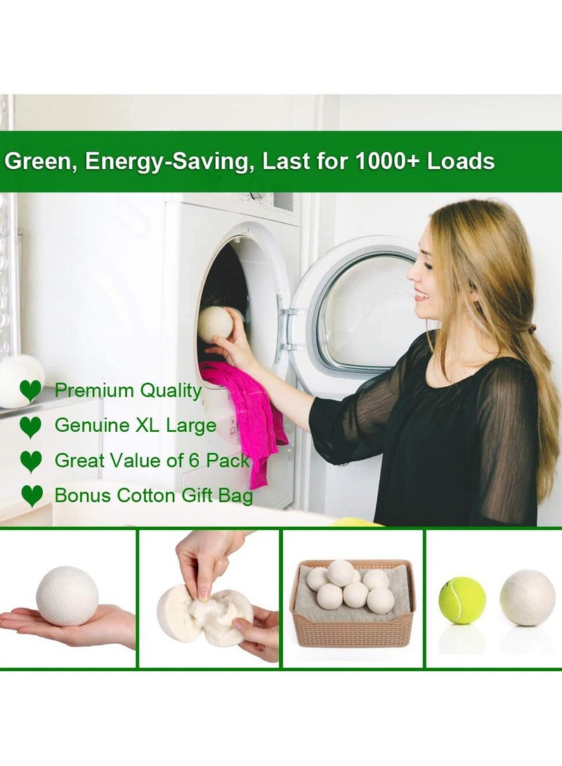 مجفف الصوف الكرات XL 6 حزمة 2.36"، 100 ٪ منعم الأنسجة العضوية للصوف النيوزيلندي، نقص حساسية الطفل آمنة وغير معطر، خالية من المواد الكيميائية لتقليل التجاعيد والتغليف الثابت، تقصير وقت التجفيف - Image 5