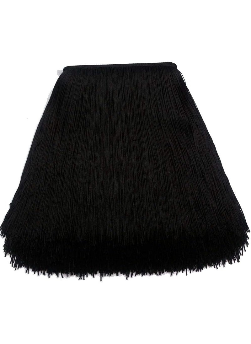 KOLIGHT KOLIGHT 10yards Width 12inch Polyester Lace Tassel Fringe Trim Decoration for Latin Dress Stage Clothes Lamp Shade Black  - Image 1