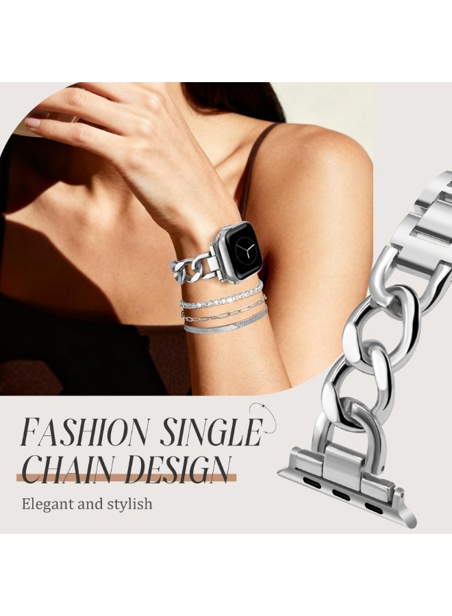 Nicor Metal Band Compatible with Apple Watch Band Silver Watch Bands and 3Pcs Bracelet Set for Women Compatible with Apple Watch 38mm 40mm 41mm 42mm(S10/11) Adjustable Metal Dressy Single Chain Strap for iWatch Series 11/10/9/8/7/6/5/4/SE/3/2/1 - Image 4