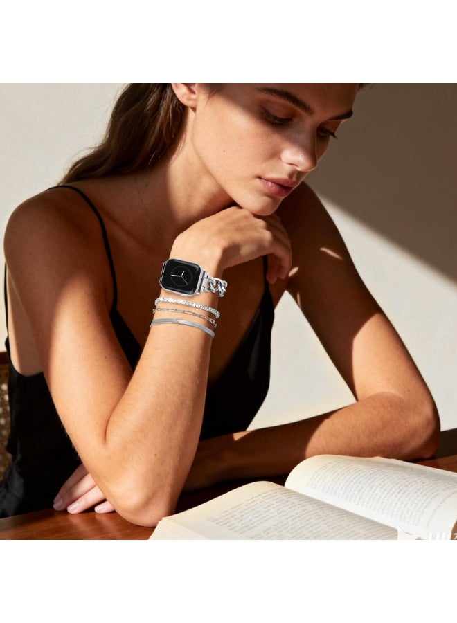 Nicor Metal Band Compatible with Apple Watch Band Silver Watch Bands and 3Pcs Bracelet Set for Women Compatible with Apple Watch 38mm 40mm 41mm 42mm(S10/11) Adjustable Metal Dressy Single Chain Strap for iWatch Series 11/10/9/8/7/6/5/4/SE/3/2/1 - Image 5
