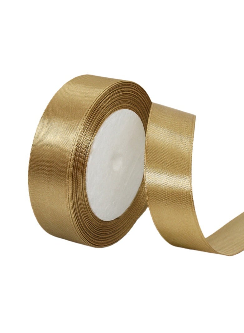 2.5cm Champaign Gold Solid Satin Ribbon, 22m Craft Fabric Ribbon for Gift Wrapping Floral Bouquets Wedding Party Decoration(Set of 2) - Image 1