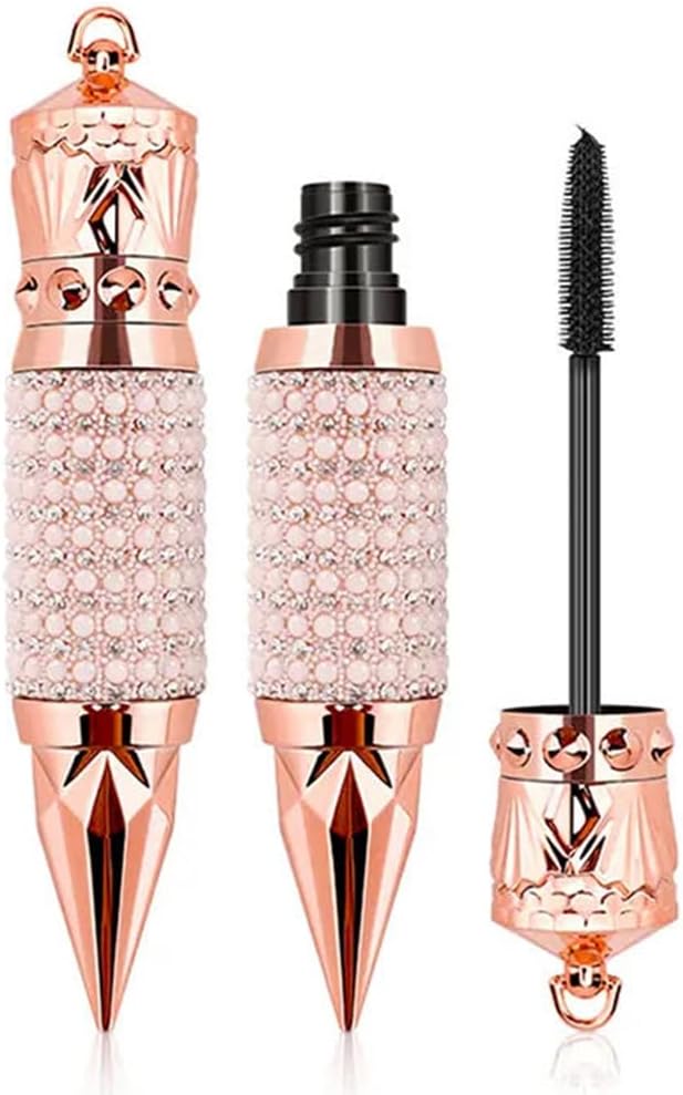 4D Silk Fiber Lash Mascara Eye Makeup Sparkling Pearl Diamond Mascara Thicker and Longer Voluminous Eyelashes Natural Waterproof SmudgeProof No Clumping Adds Length Depth and Glamour Black