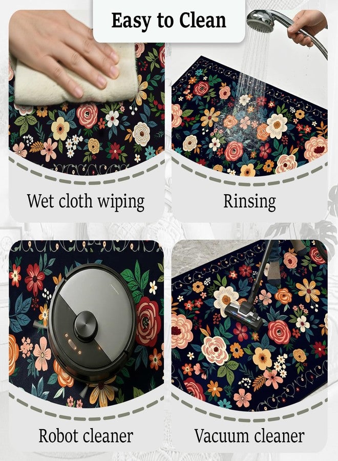 MASHDE Kitchen Rugs Sets of 2 PCS, Non Slip Washable Kitchen Mats for Floor, Low Pile Soft Boho Floral Rug Runner for Home Decor (Black, 17.3"x46"+17.3"x29") - Image 5