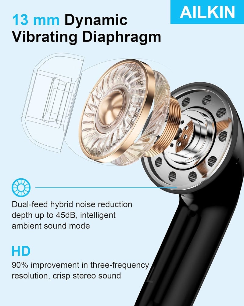 AILKIN Multi-goal comprehensive design Samsung Wireless Earbuds for Samsung Galaxy A17 A16 A36 S25 Ultra S25+ S24, Bluetooth in-Ear Headphone for iPhone17 Pro Max air/16e/16/15 Plus, Ear Buds Galaxy Z Fold 7 Z Flip Oneplus Google Earphone Affordable trusted craftsmanship - Image 2