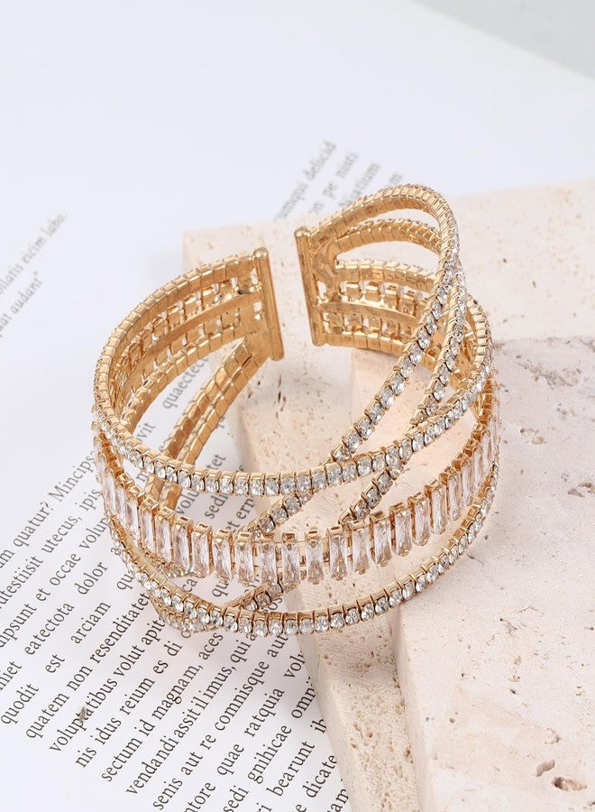 MILAKOO Gold Tennis Chain Rhinestone Band Cuff Stand Layered Bracelet Wedding Prom Cockail Party Cuff - Image 2