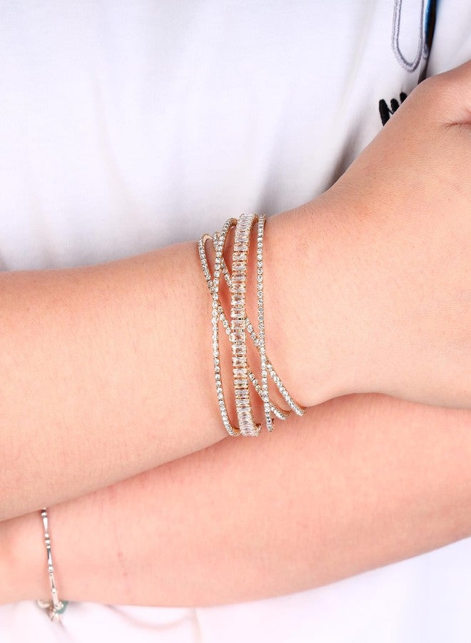 MILAKOO Gold Tennis Chain Rhinestone Band Cuff Stand Layered Bracelet Wedding Prom Cockail Party Cuff - Image 5