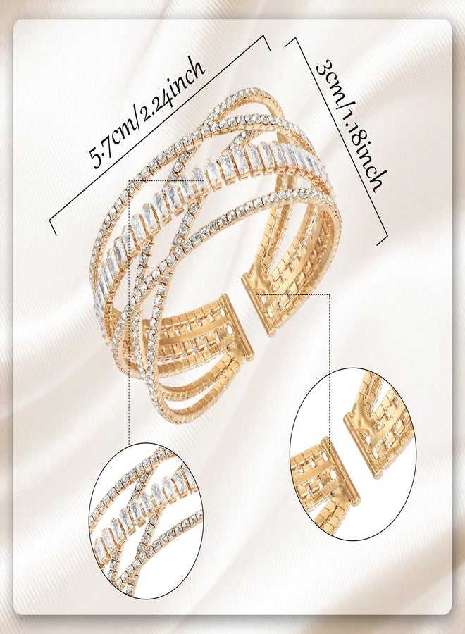 MILAKOO Gold Tennis Chain Rhinestone Band Cuff Stand Layered Bracelet Wedding Prom Cockail Party Cuff - Image 4